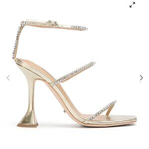 Tony Bianco Shy high heels shoes gold metallic rhinestone strappy Revolve Sz 8